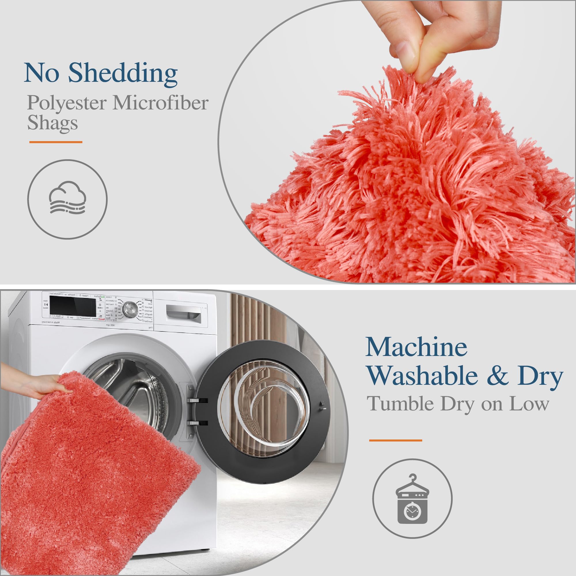 Walensee Bathroom Contour Rug (20X24, Living Coral) Non Slip Bath Mats For Bathroom Water Absorbent Soft Microfiber Shaggy Bathr